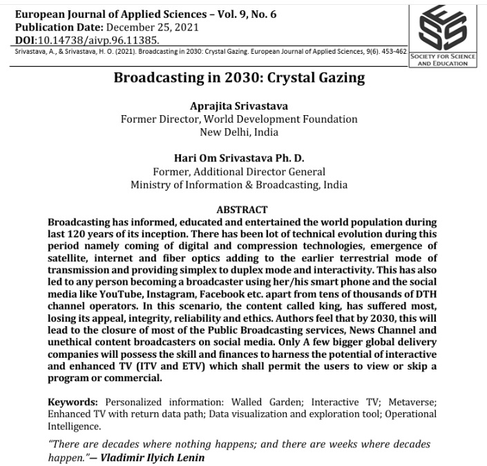  Broadcasting in 2030: Crystal Gazing.