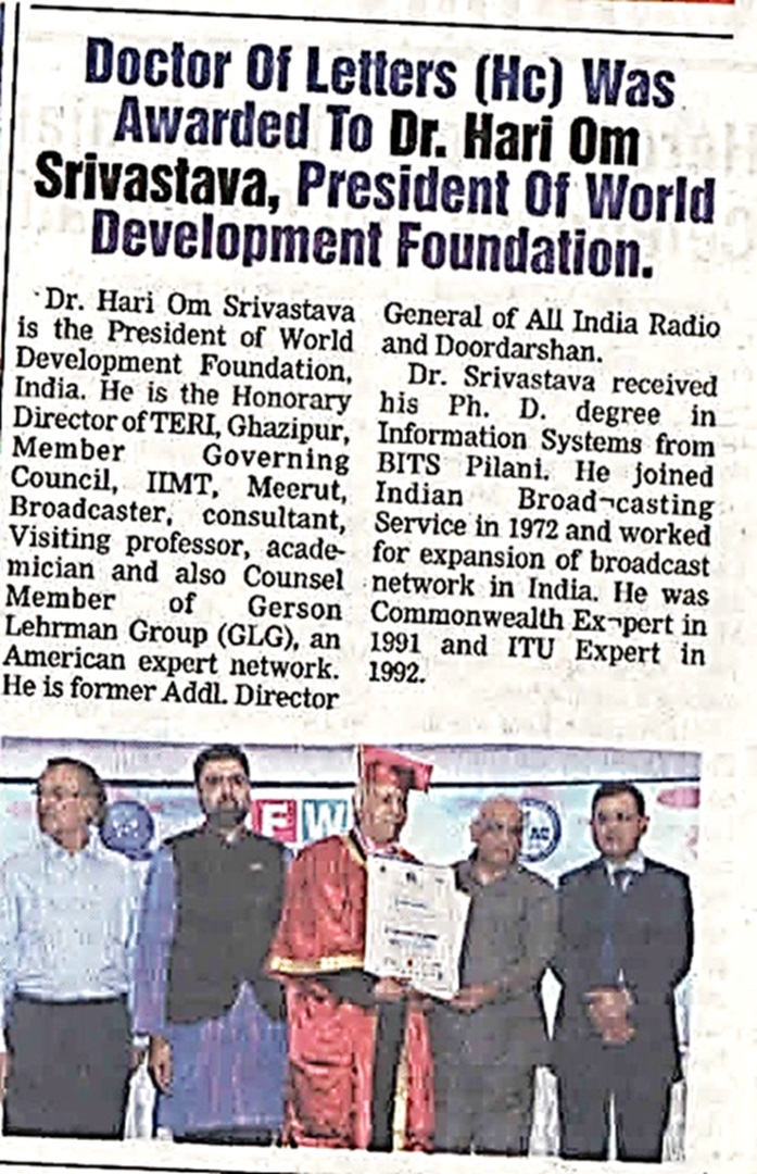 News on award of Doctor of Letters