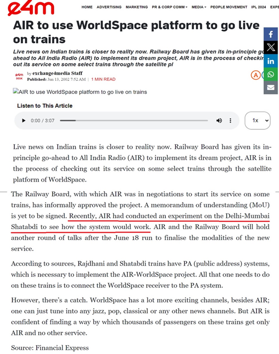 Radio service on moving Rails in India