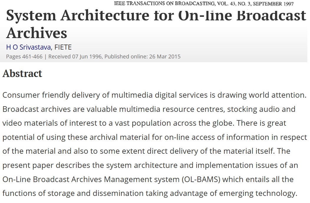 System Architecture for On-Line Broadcast Archives