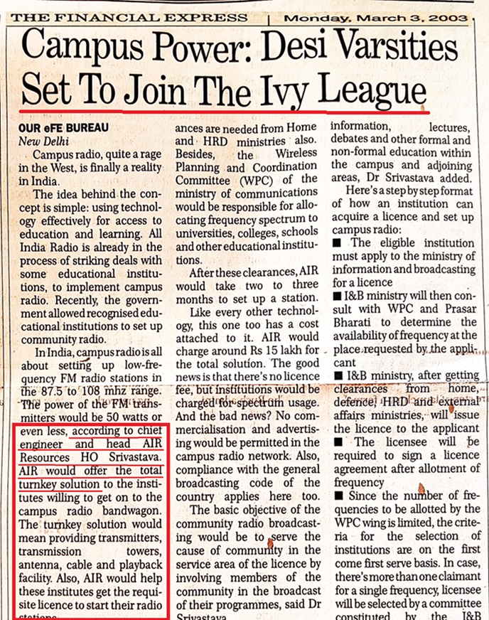 Start of Campus Radio in India 