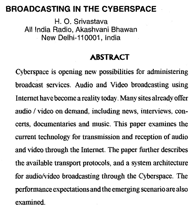 Broadcasting in the Cyberspace